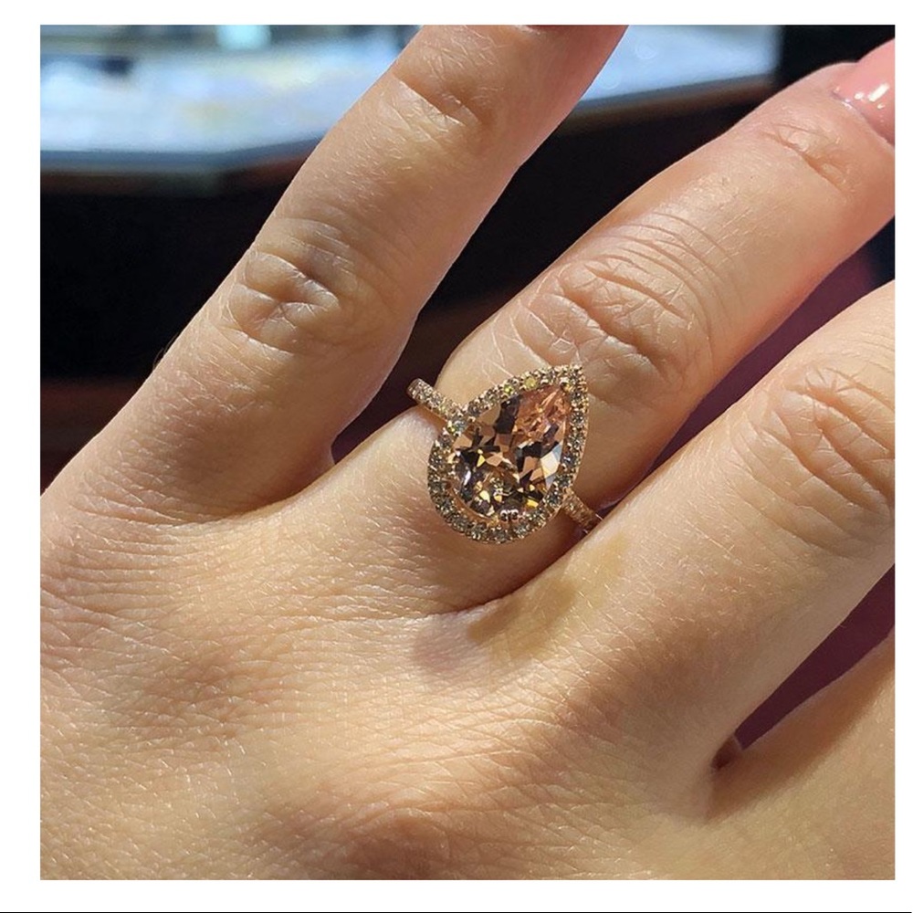 18K Rose Gold Filled Halo Morganite Ring - Picture 2 of 5